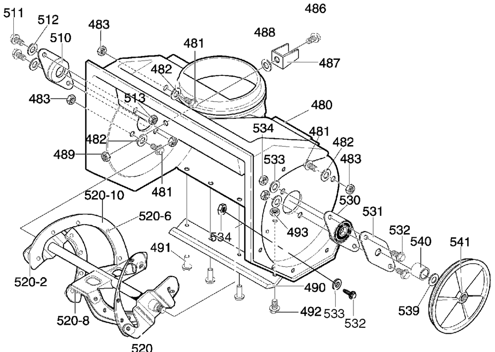 Auger Housing Assembly Diagram and Parts List for 620000X30NC 2004 Briggs and Stratton Snow Blower